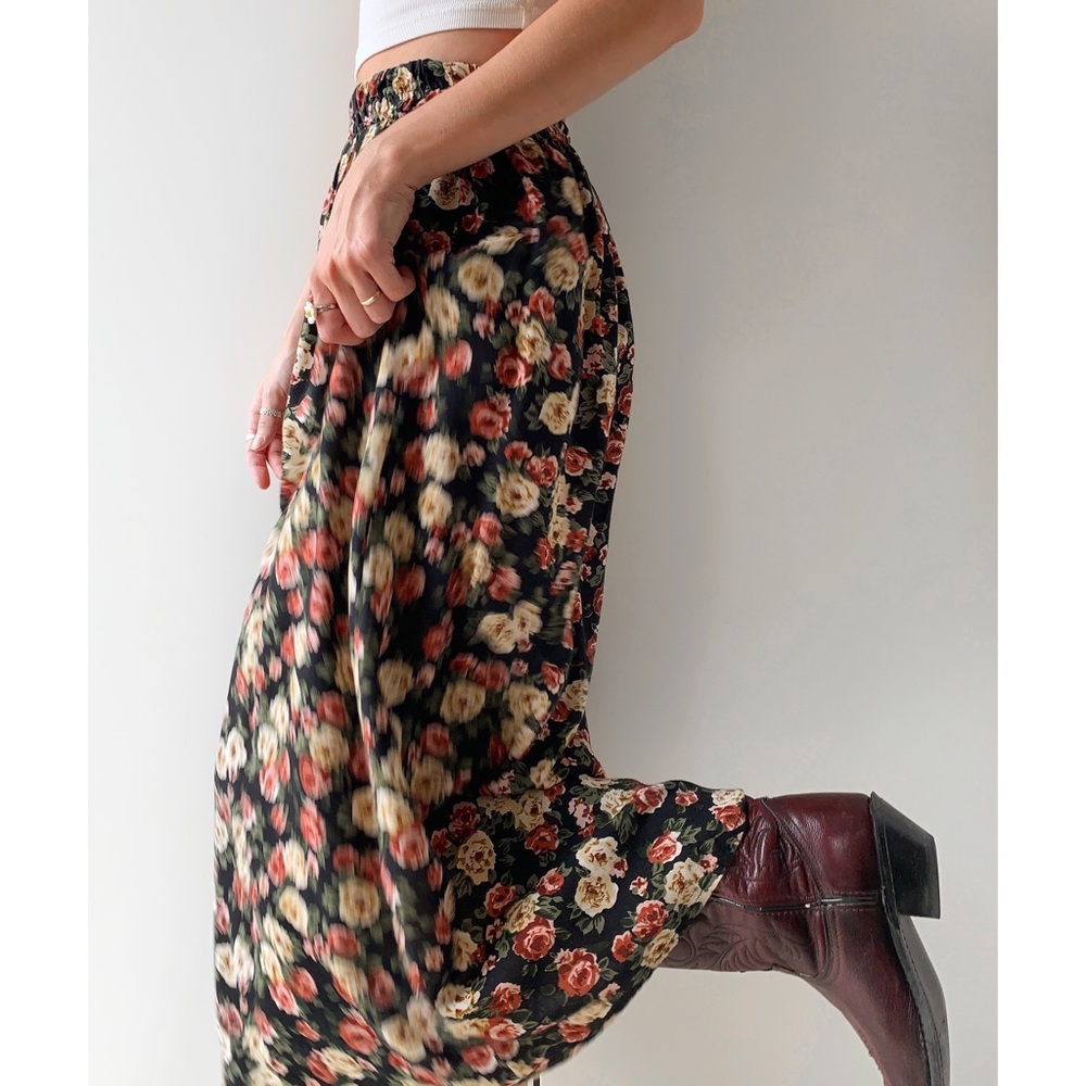 Vintage Black Floral Midi Skirt